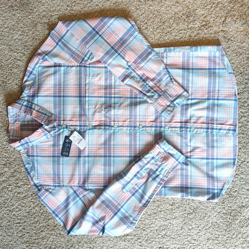 Jcrew Slim Large Blue and Pink Performance Shirt